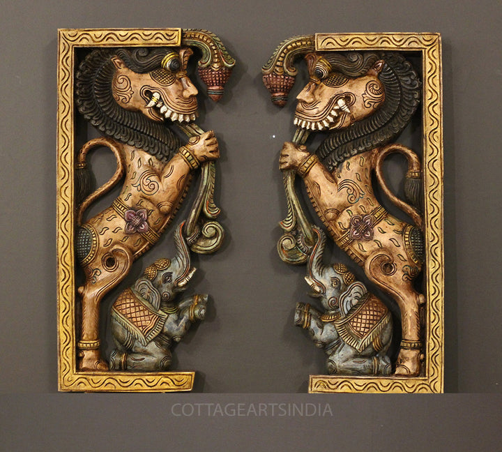 Wooden Wall Panel Yali Pair