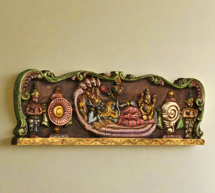 Wooden Wall Panel Vishnu ji and Laxmi Maa 36"