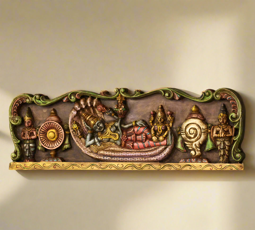 Wooden Wall Panel Vishnu ji and Laxmi Maa 36"