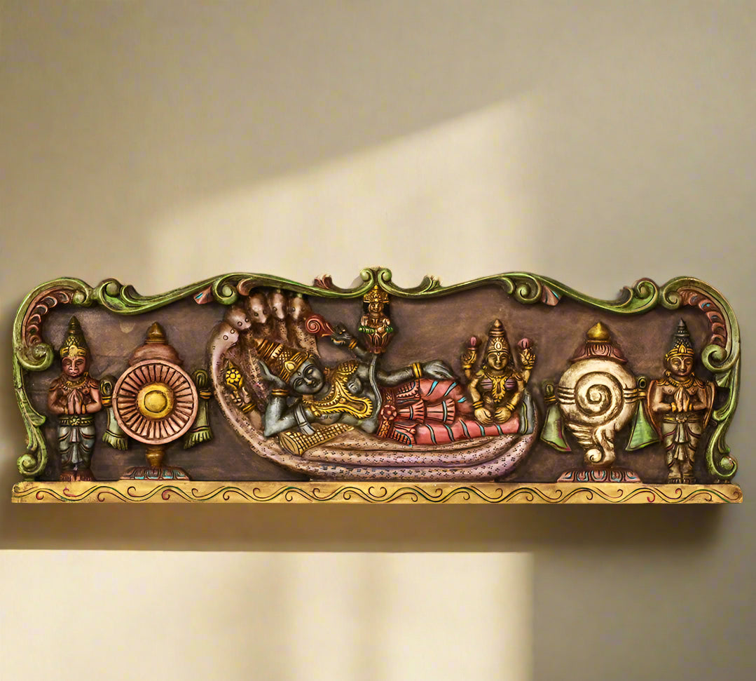Wooden Wall Panel Vishnu ji and Laxmi Maa 36"