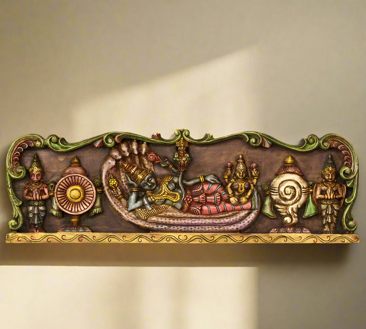 Wooden Wall Panel Vishnu ji and Laxmi Maa 36"