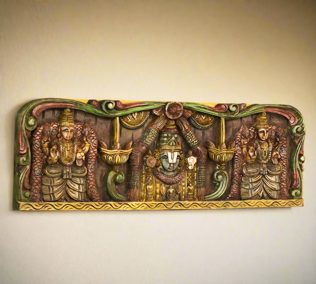 Wooden Wall Panel Balaji And Bhu Devi Sri Devi 36"