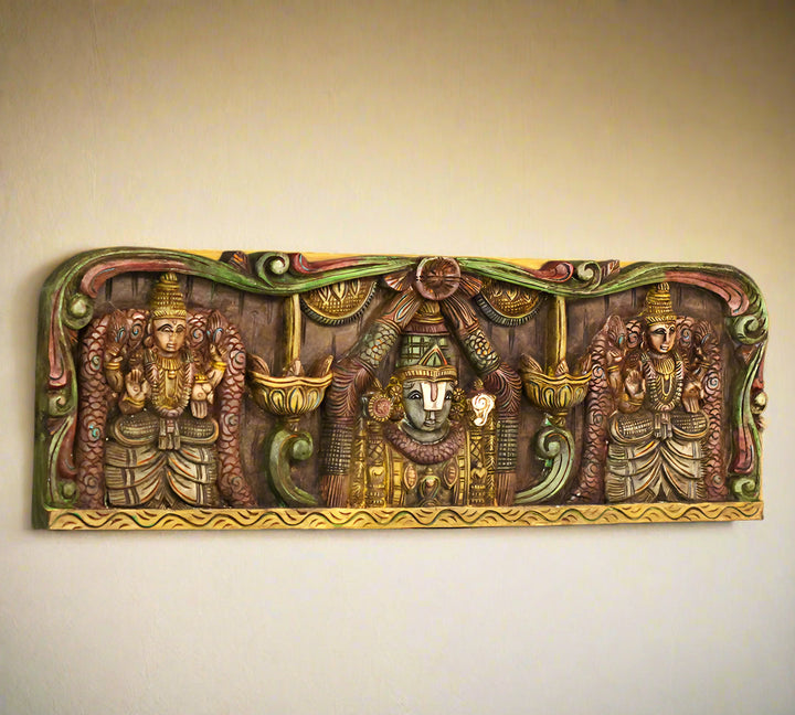 Wooden Wall Panel Balaji And Bhu Devi Sri Devi 36"