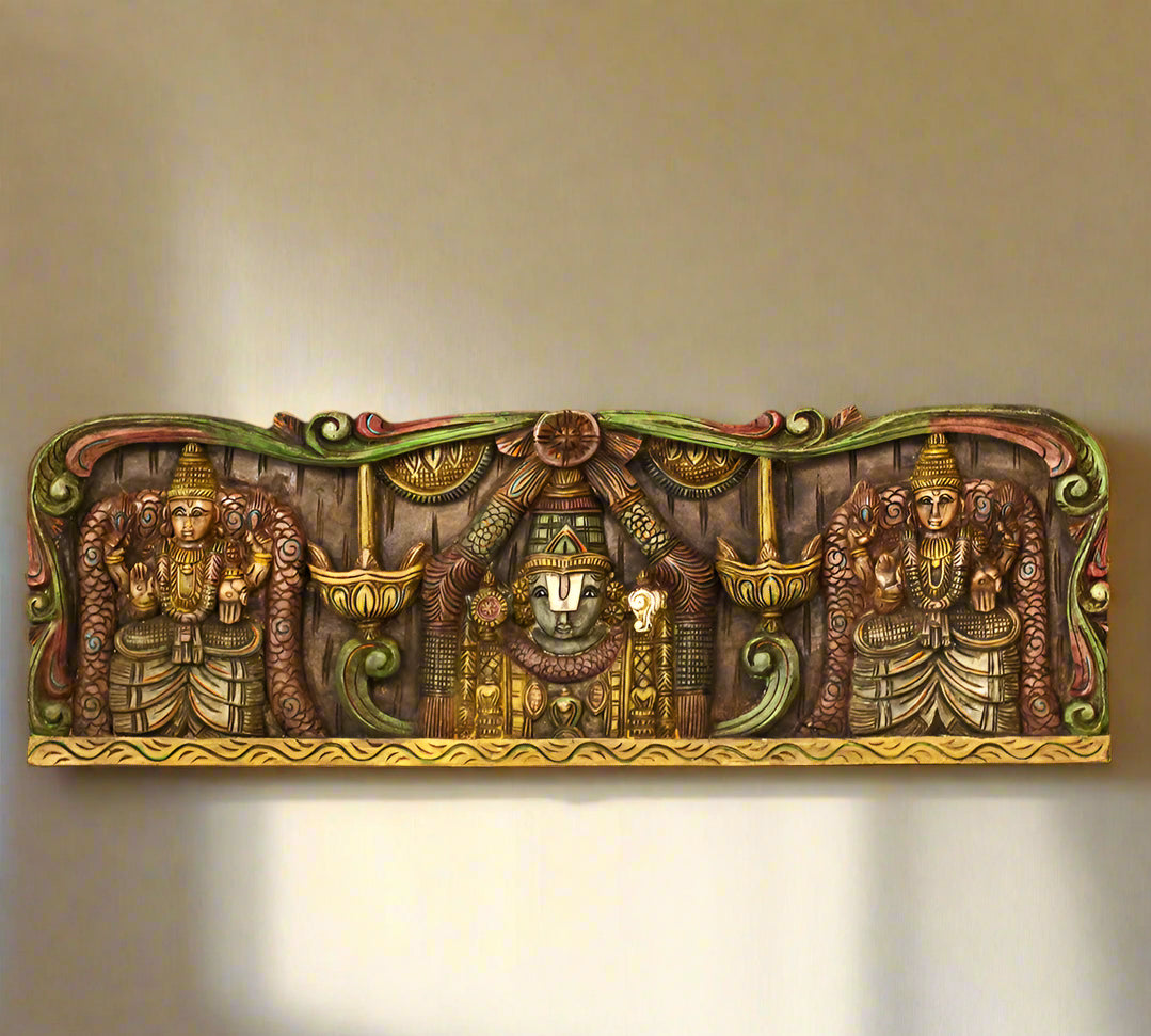 Wooden Wall Panel Balaji And Bhu Devi Sri Devi 36"