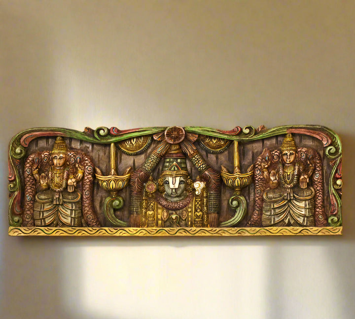 Wooden Wall Panel Balaji And Bhu Devi Sri Devi 36"