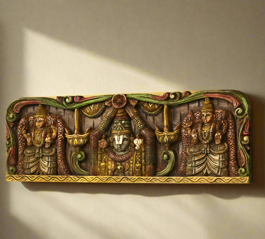 Wooden Wall Panel Balaji And Bhu Devi Sri Devi 36"