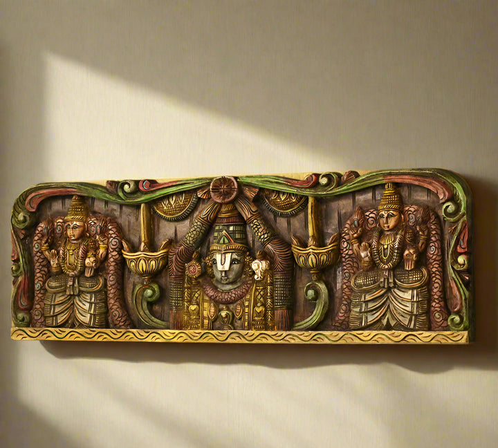 Wooden Wall Panel Balaji And Bhu Devi Sri Devi 36"