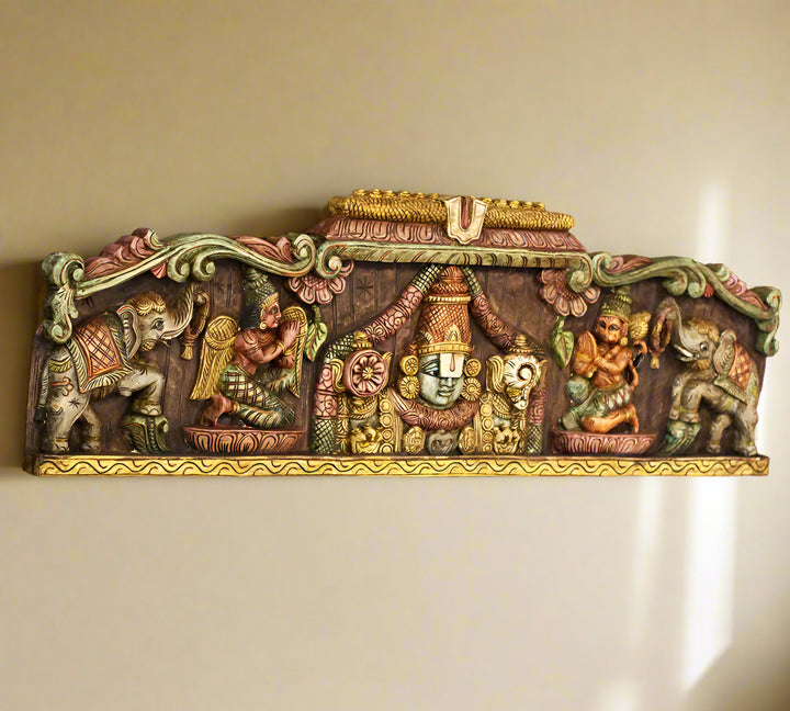 Wooden Wall Panel Vishnu ji Garuda and Hanuman