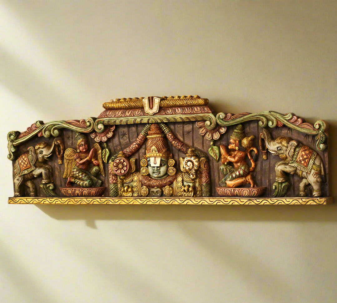Wooden Wall Panel Vishnu ji Garuda and Hanuman