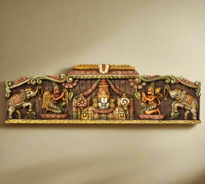 Wooden Wall Panel Vishnu ji Garuda and Hanuman