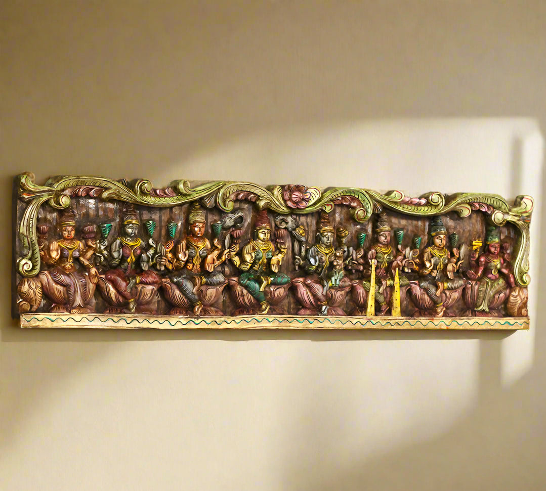 Wooden Ashtalaxmi Wall Panel 48"