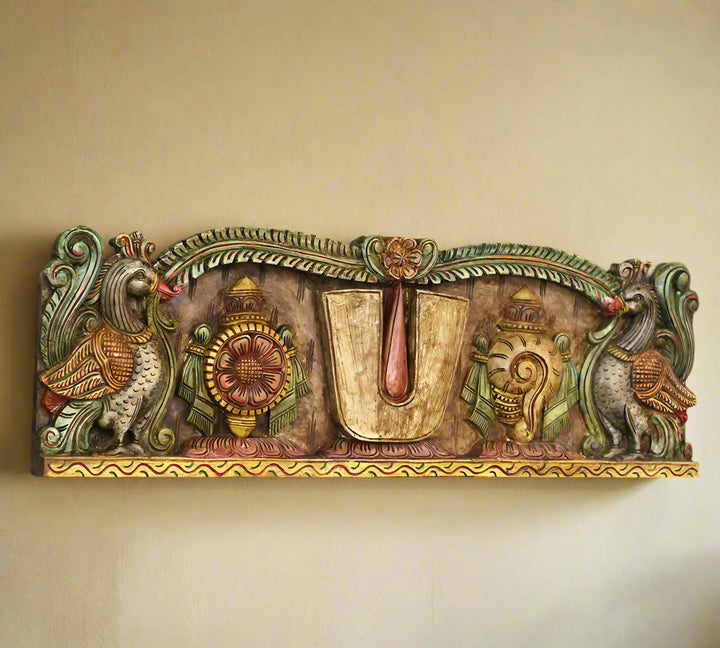 Wooden Wall Panel Shankhu Chakra Namah 36"