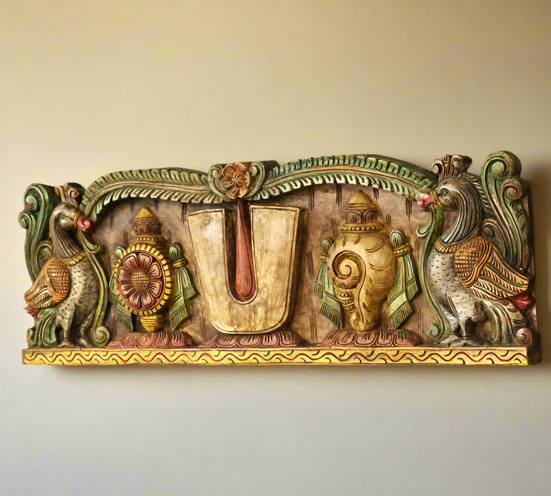 Wooden Wall Panel Shankhu Chakra Namah 36"