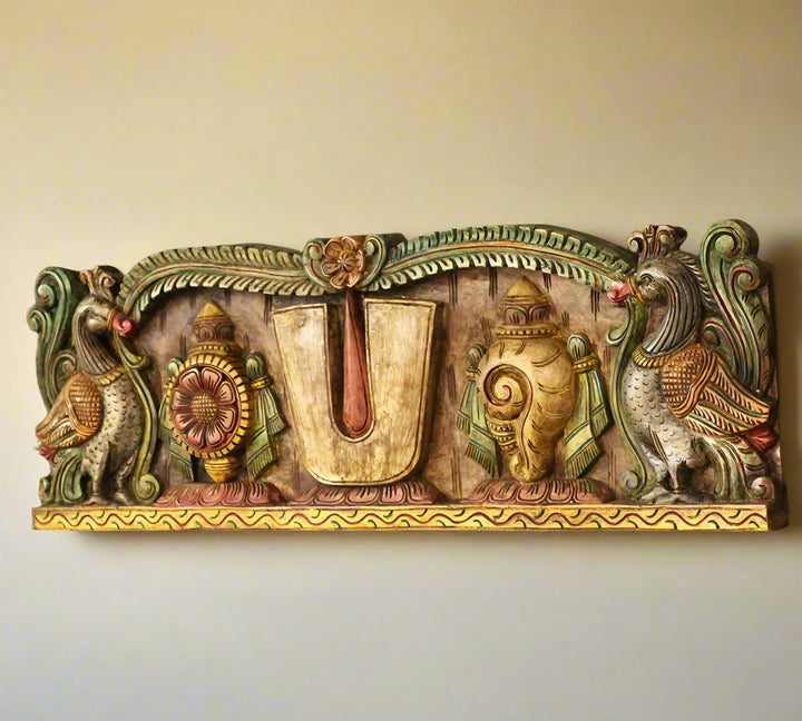 Wooden Wall Panel Shankhu Chakra Namah 36"