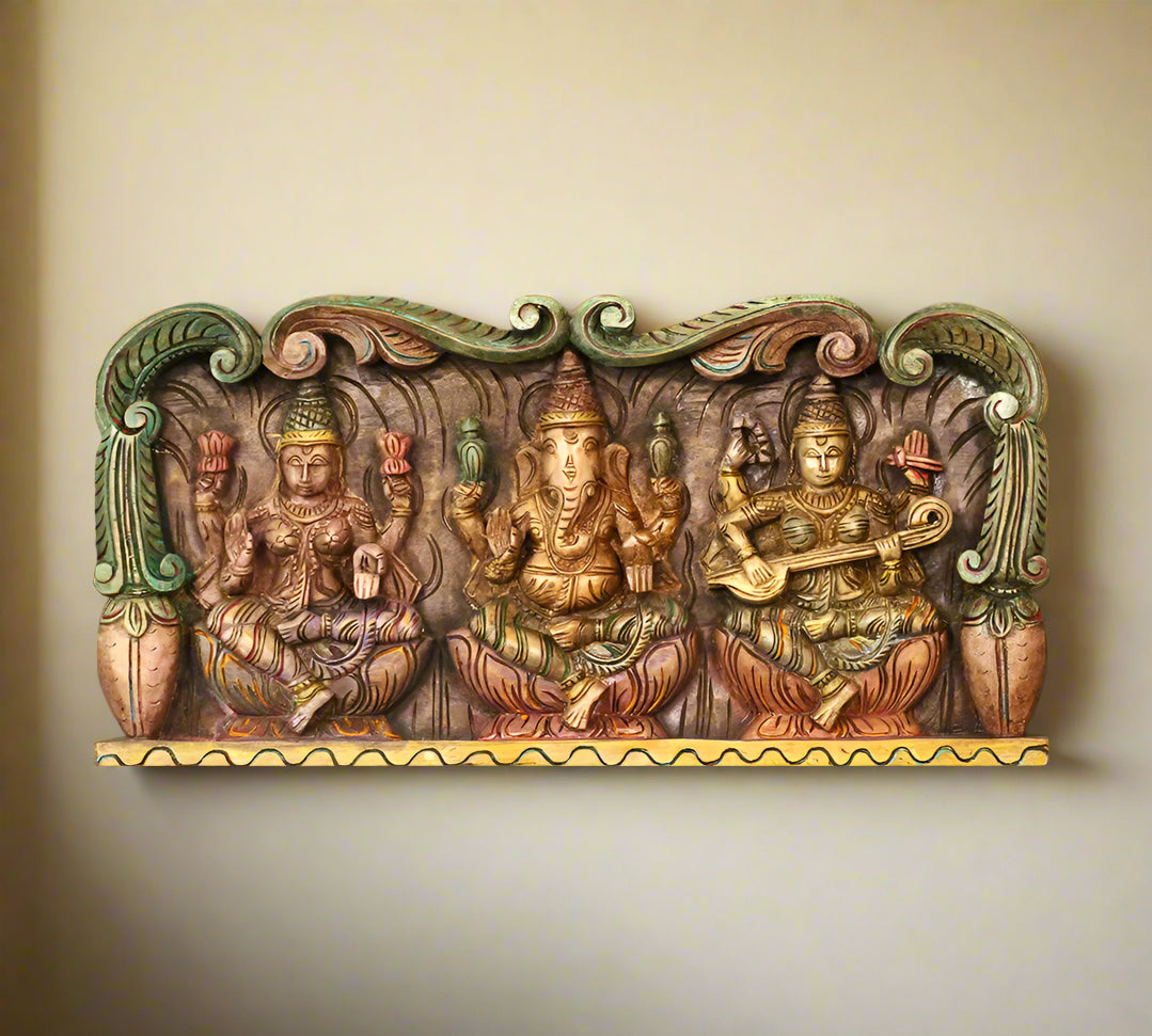 Wooden Wall Panel Laxmi Ganesh Saraswati 24"