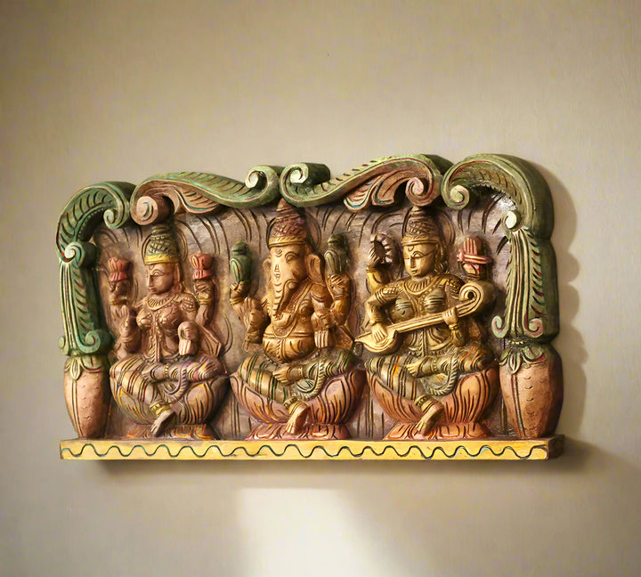 Wooden Wall Panel Laxmi Ganesh Saraswati 24"