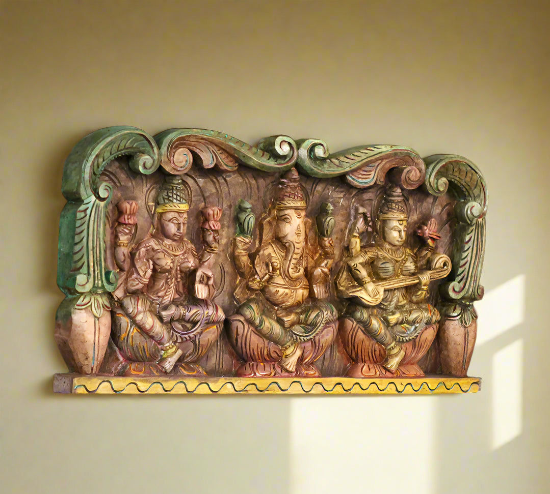 Wooden Wall Panel Laxmi Ganesh Saraswati 24"