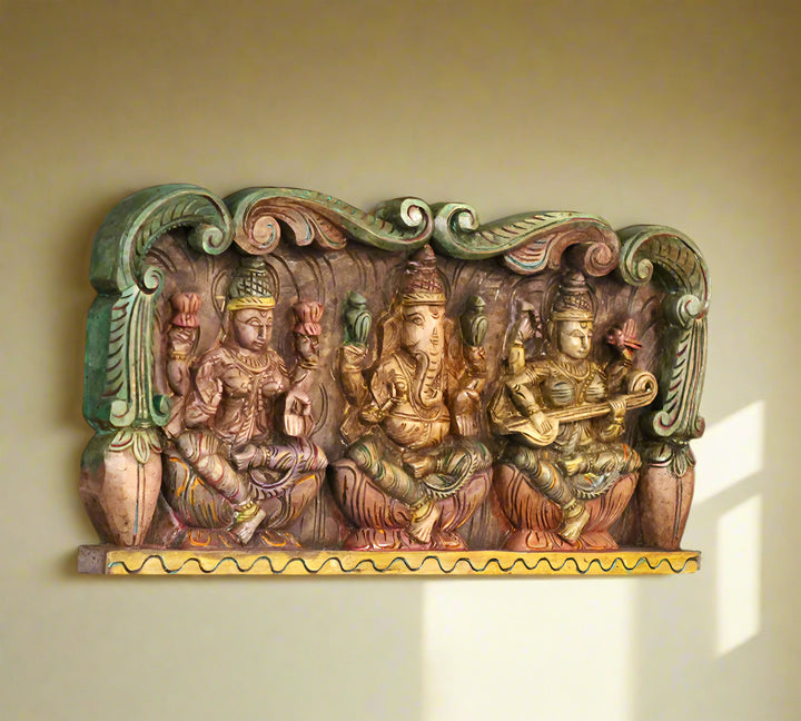 Wooden Wall Panel Laxmi Ganesh Saraswati 24"