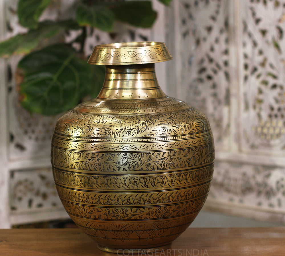 Brass Vintage Carved Planter