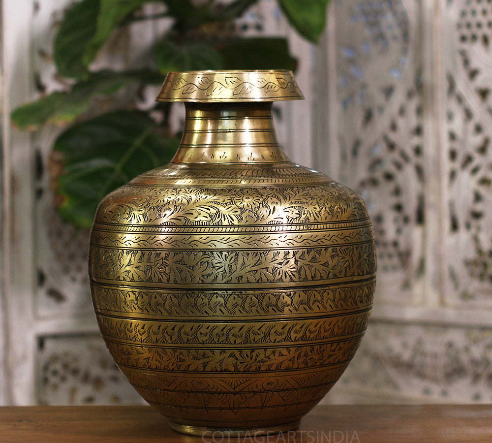 Brass Vintage Carved Planter