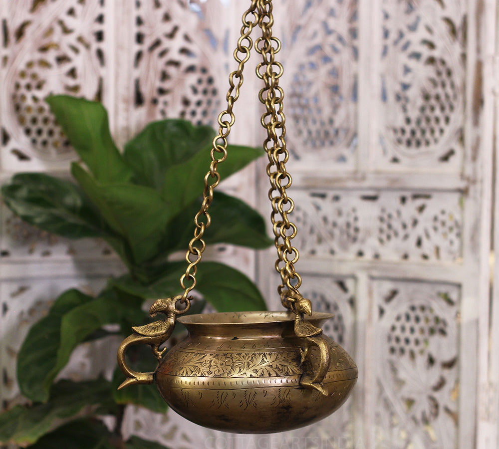 Brass Vintage Carved Planter Hanging