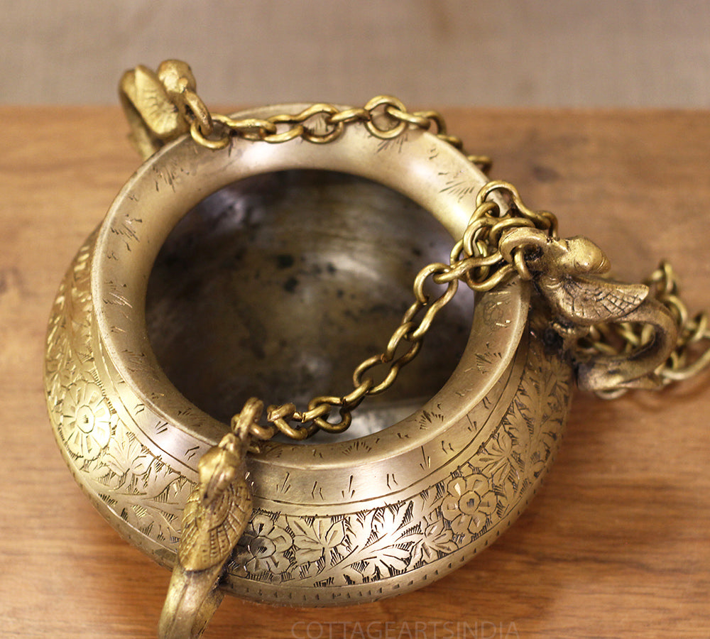 Brass Vintage Carved Planter Hanging