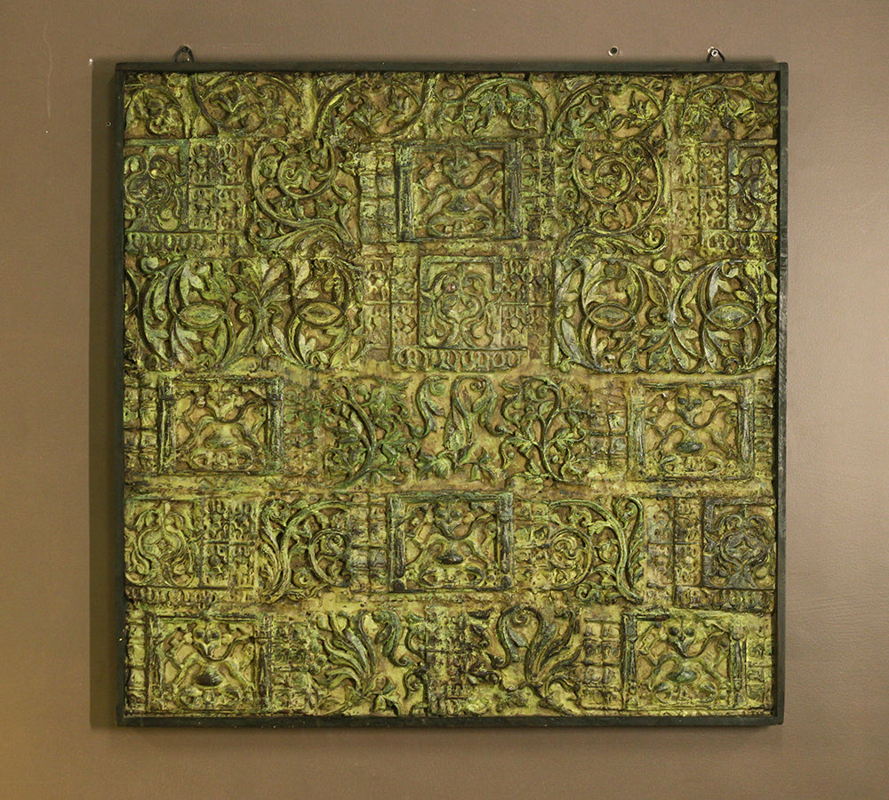 Wooden Carved Wall Hanging With Brass Bull Head