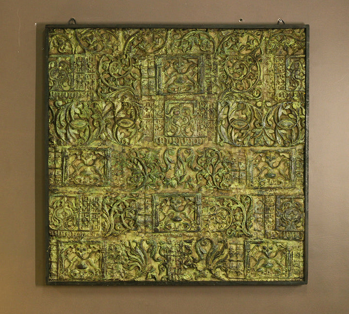 Wooden Carved Wall Hanging With Brass Bull Head