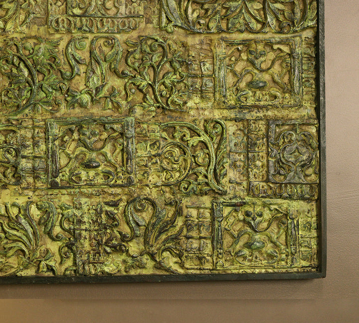 Wooden Carved Wall Hanging With Brass Bull Head