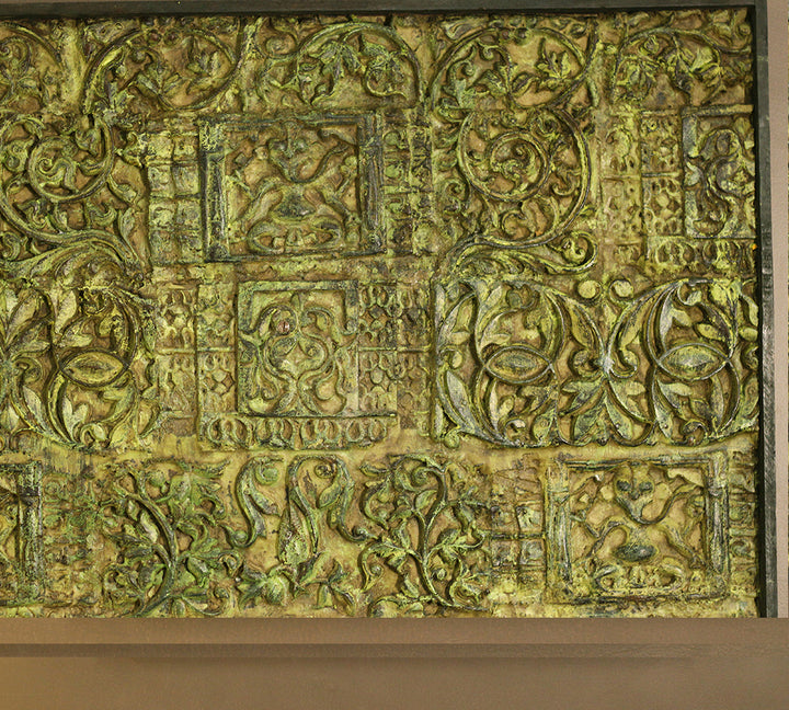 Wooden Carved Wall Hanging With Brass Bull Head