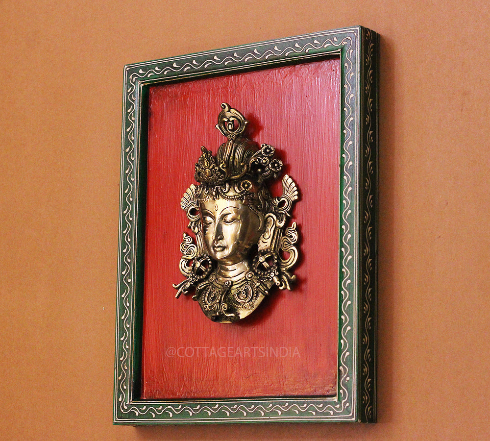 Brass Tara Wall Mask Wooden Frame