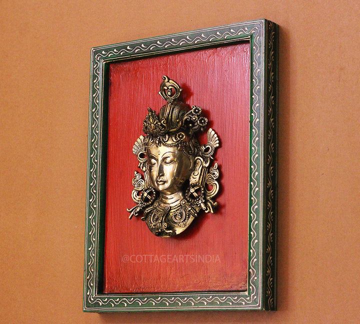 Brass Tara Wall Mask Wooden Frame