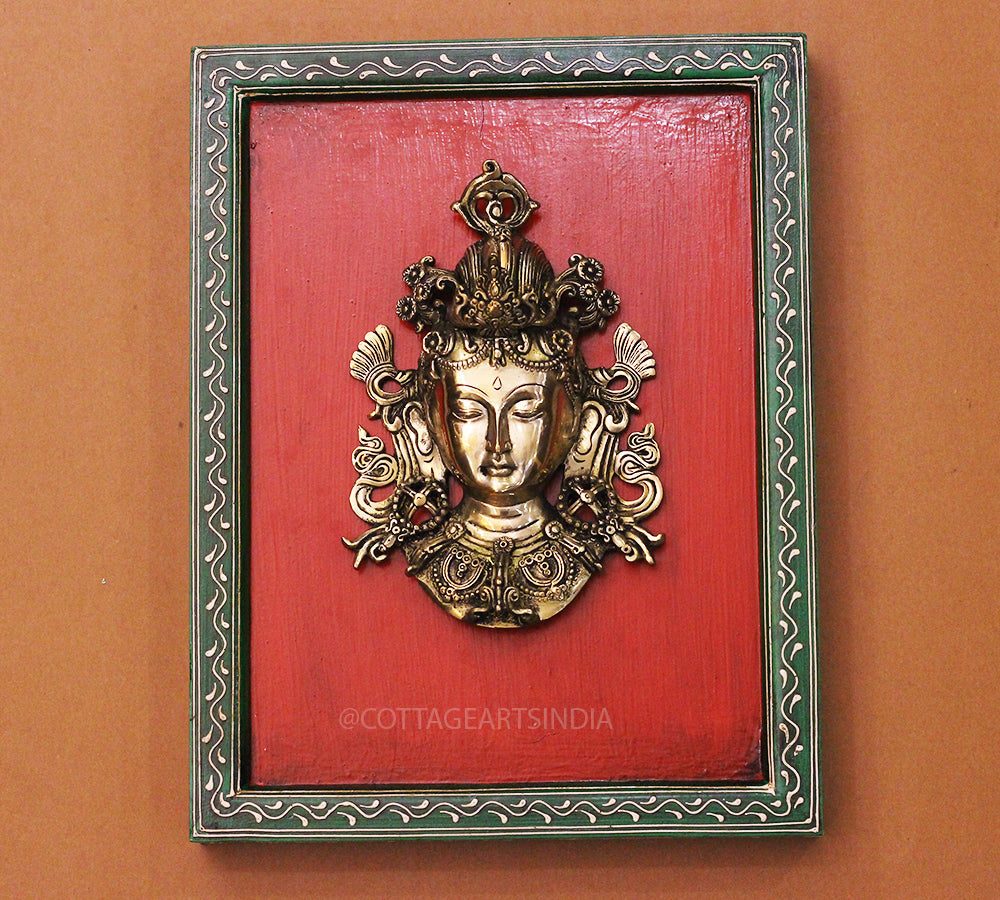 Brass Tara Wall Mask Wooden Frame