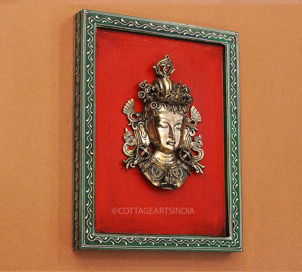 Brass Tara Wall Mask Wooden Frame