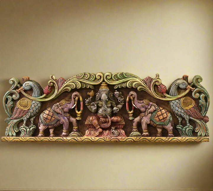 Wooden Ganesh  Wall Panel Horizontal 36"