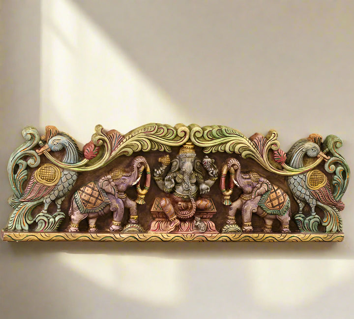 Wooden Ganesh  Wall Panel Horizontal 36"