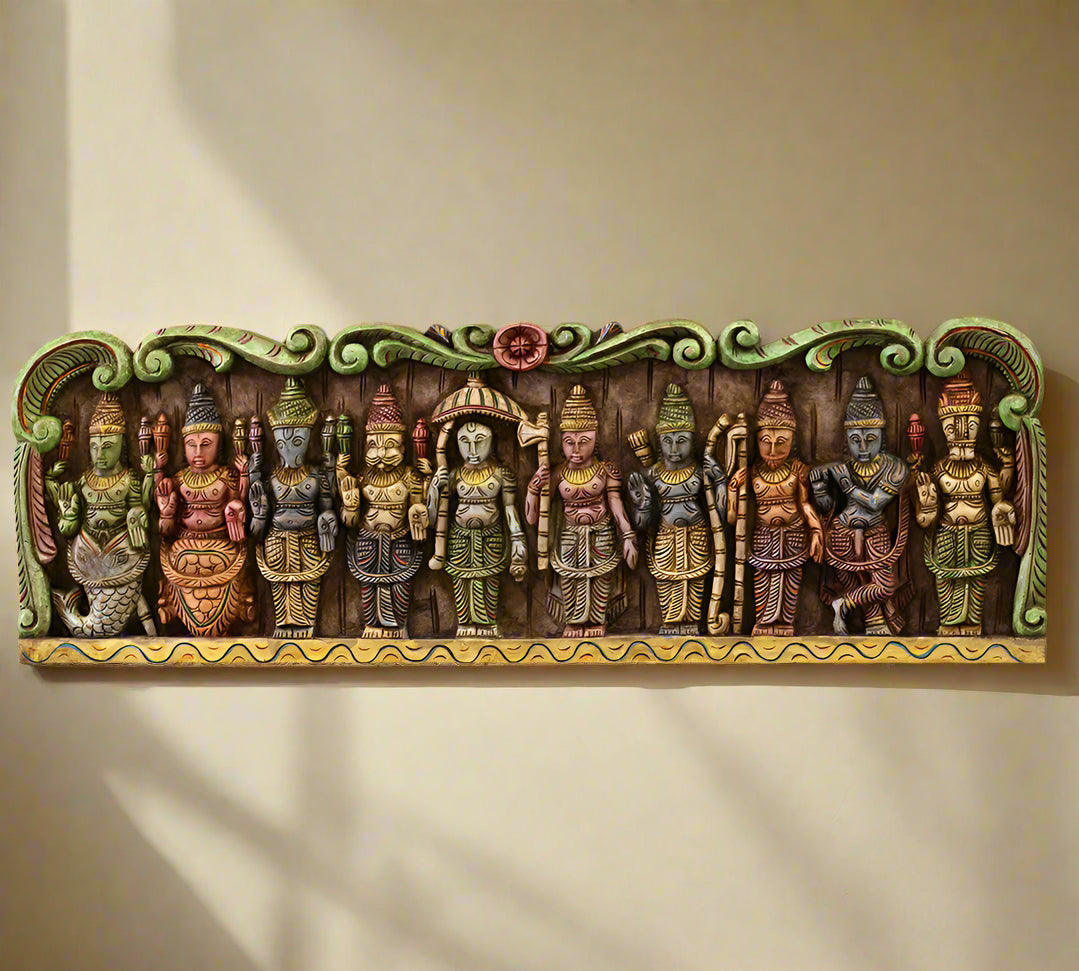 Wooden Handcarved Wall Panel Dasavathar