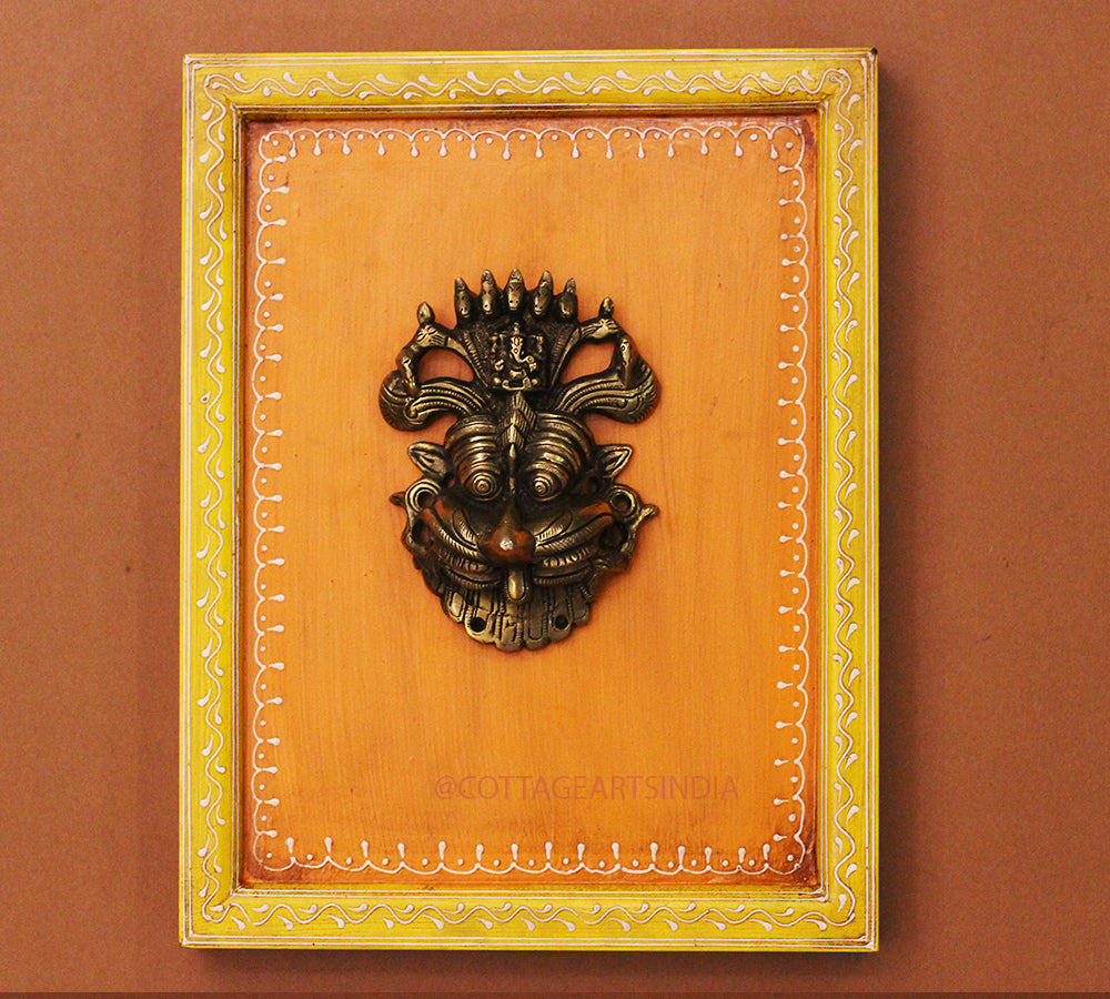 Brass Kirti Mukha Wall Mask Wooden Frame