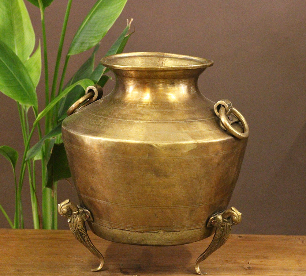 Brass Vintage Carved Planter