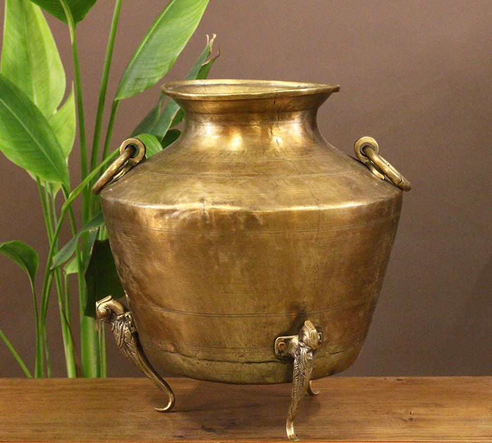 Brass Vintage Carved Planter