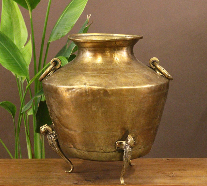 Brass Vintage Carved Planter