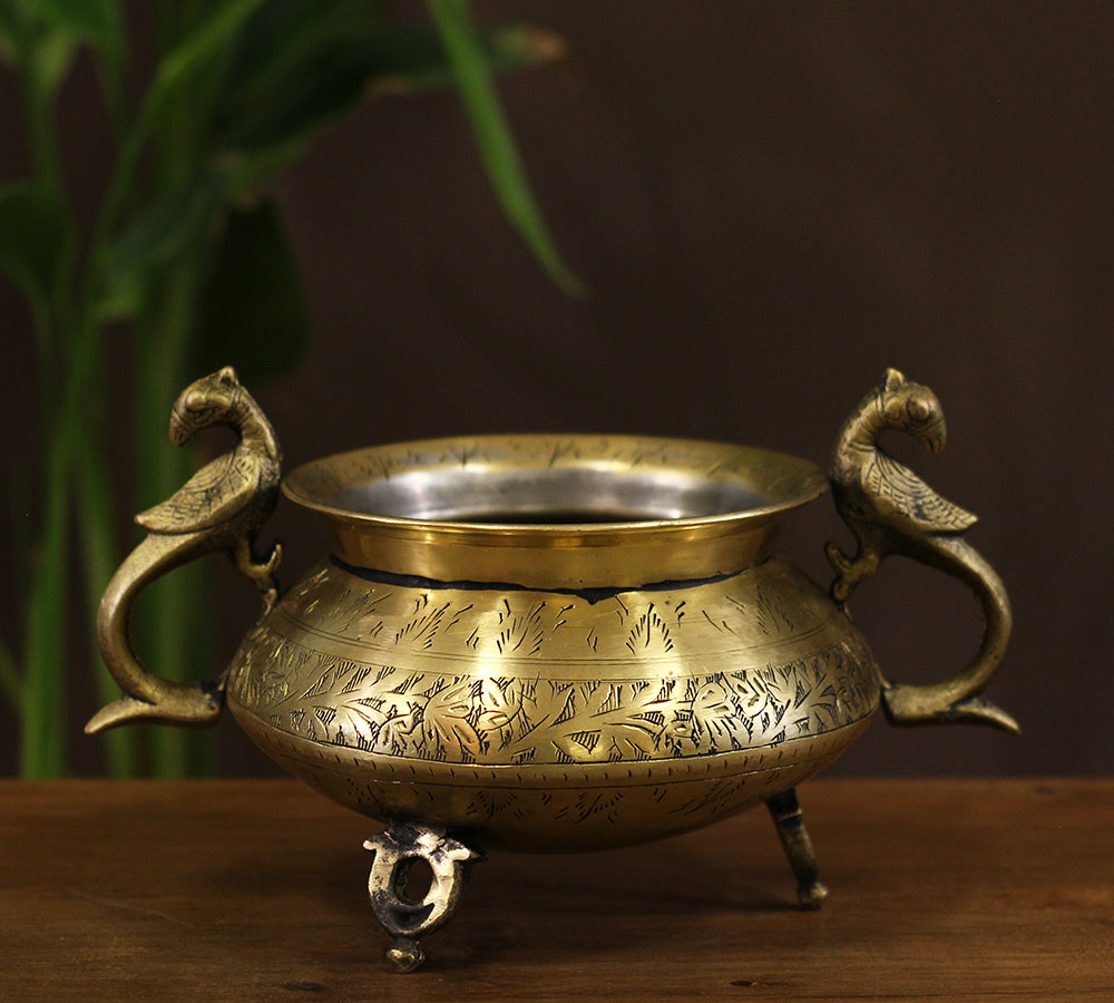 Brass Vintage Carved Planter