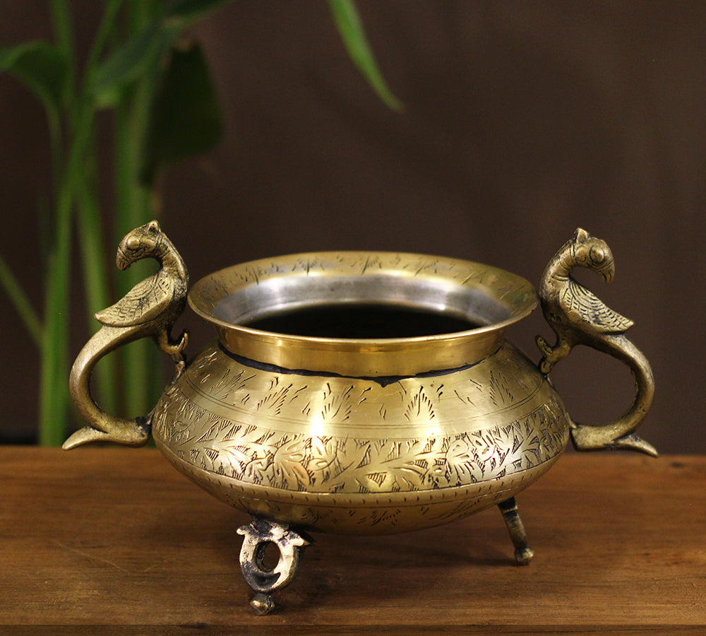 Brass Vintage Carved Planter
