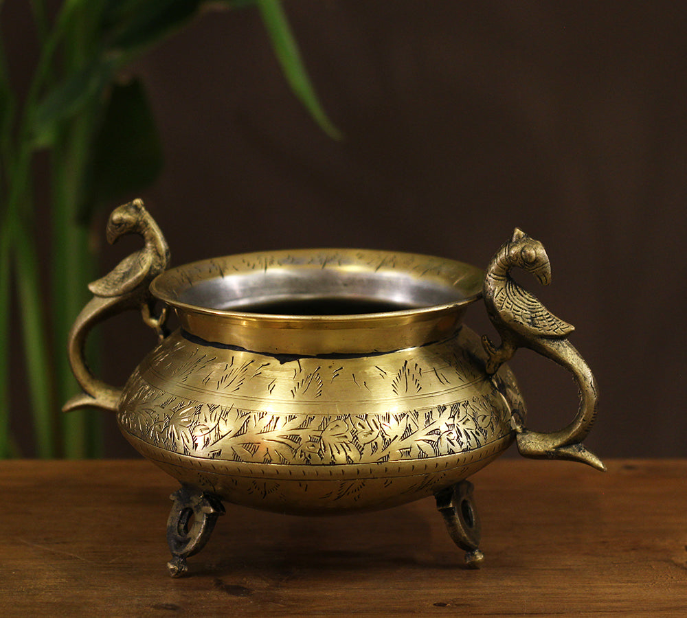 Brass Vintage Carved Planter