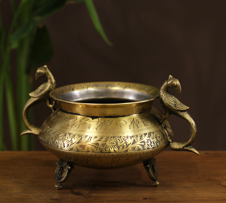 Brass Vintage Carved Planter