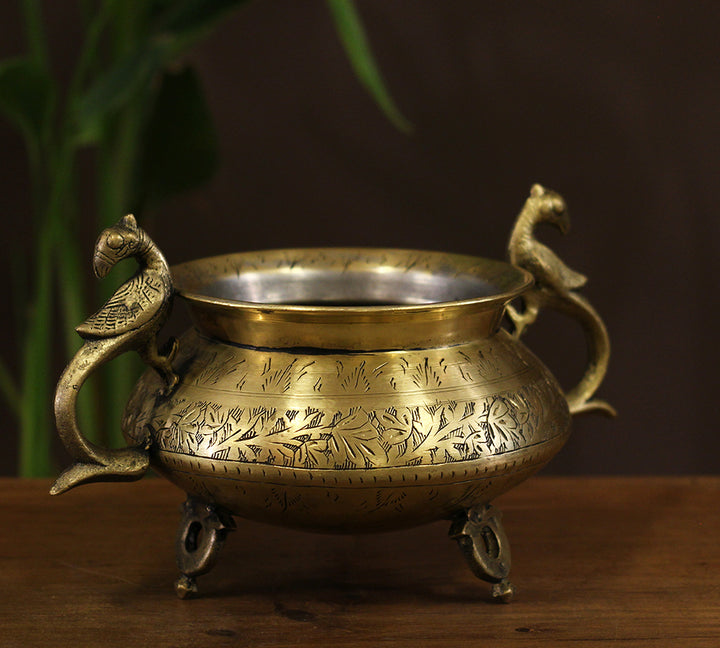 Brass Vintage Carved Planter