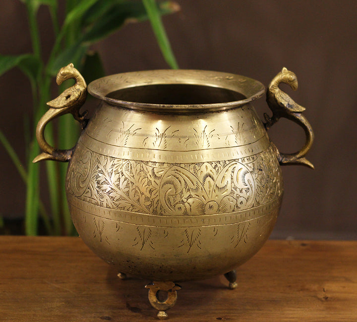 Brass Vintage Carved Planter