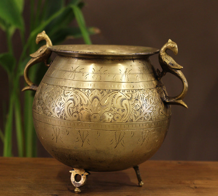 Brass Vintage Carved Planter