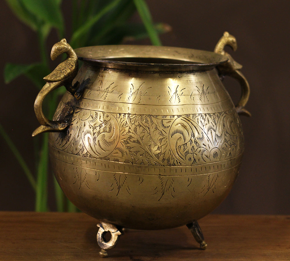 Brass Vintage Carved Planter