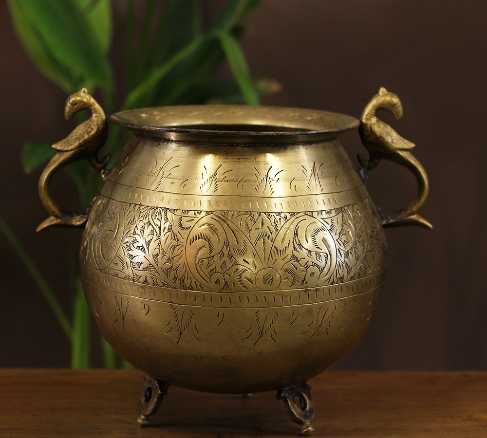 Brass Vintage Carved Planter